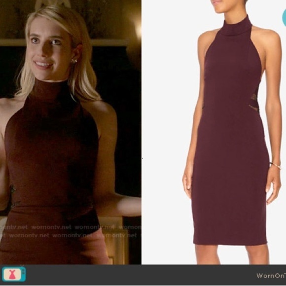 Noam Hanoch / burgundy Maroon Halter neck open lace panel back midi Dress 2 - Picture 1 of 7